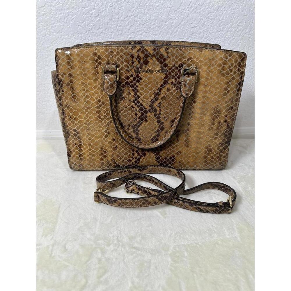 Michael Kors Snakeskin Embossed Tote Shoulder Bag Luxe Neutral Python Print READ